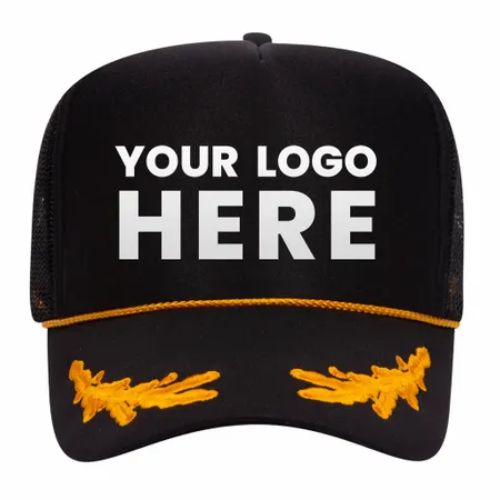 Otto 39-162 5-Panel High Crown Foam Trucker Hat - Black/Gold with Oak Leaves Otto 39-162 5-Panel High Crown Foam Trucker Hat - Black/Gold with Oak Leaves - Custom Patch