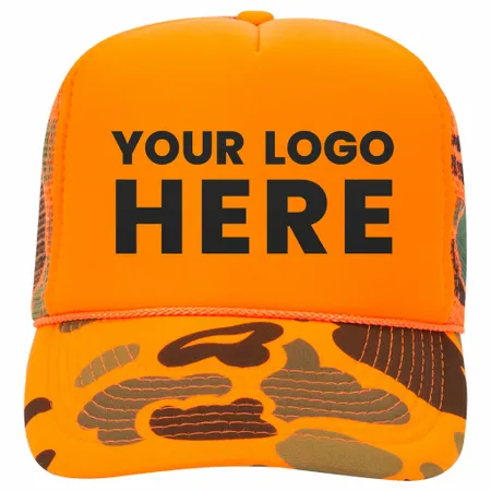 Otto 49-131 5-Panel High Crown Foam Trucker Hat - Neon Camo Otto 49-131 5-Panel High Crown Foam Trucker Hat - Neon Camo - Custom Patch