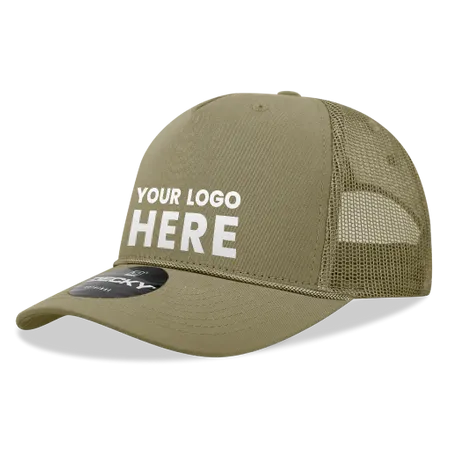 Decky 6040 - 5 Panel Mid Profile Structured Cotton/Poly Blend Trucker w/Rope - Custom Patch