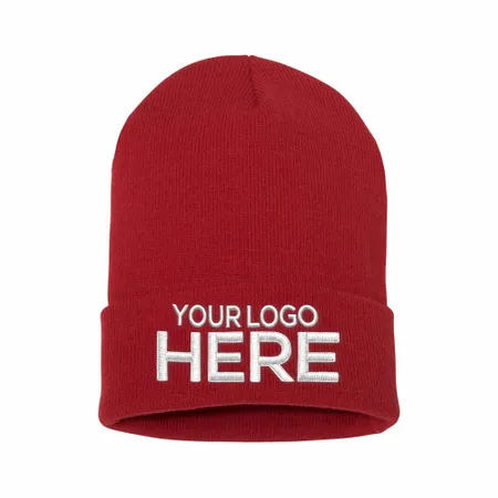 Waffle Cuffed Knit Beanie - Custom Patch