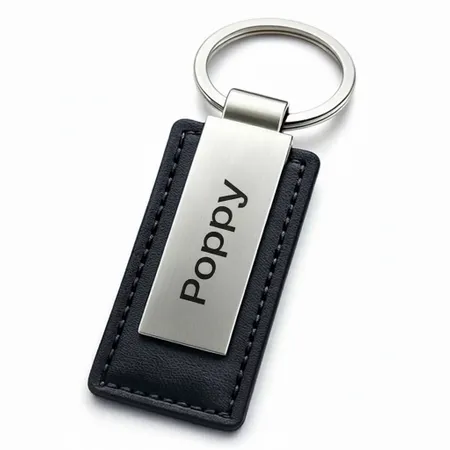 Rectangle Leather & Metal Keychain - Custom Patch