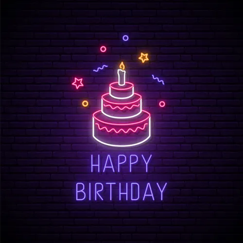 Happy Birthday with Cake Neon Sign - Custom Patch