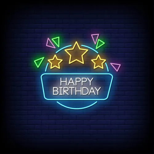 Star & Angles Happy Birthday Neon Sign - Custom Patch