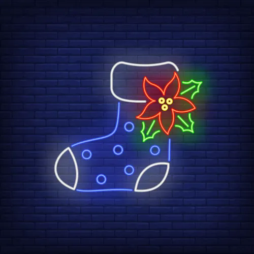 Boot Sock with Ponsettia Flower Neon Sign - Custom Patch