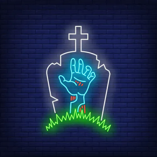 Gravestone Zombie Hand Neon Sign - Custom Patch