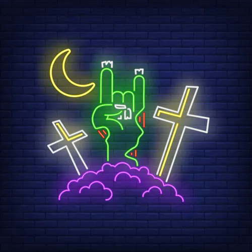 Devil Horn Zombie Hand Gesture Neon Sign - Custom Patch