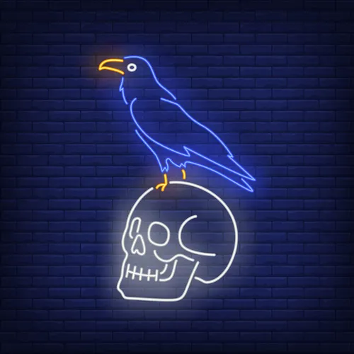 Crow Sitting Human Skull Neon Sign - Custom Patch