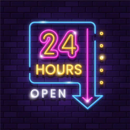 24 Hours Open Neon Sign - Custom Patch
