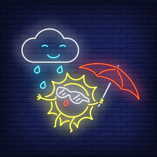 Cartoon Sun With Umbrella Rain Neon Sign - Custom Patch