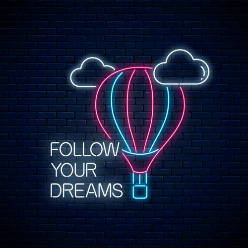 Follow Your Dreams With Hot Air Balloon Neon Sign - Custom Patch