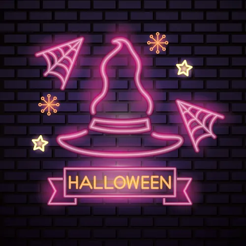 Pink Witch Hat Halloween Neon Sign - Custom Patch