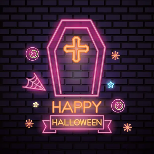 Pink Halloween Coffin Cross Neon Sign - Custom Patch
