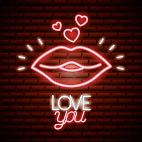 Lips with Love You Neon Sign - Custom Patch