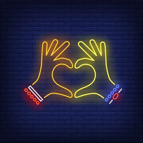 Woman Hands Heart Gesture Neon Sign - Custom Patch