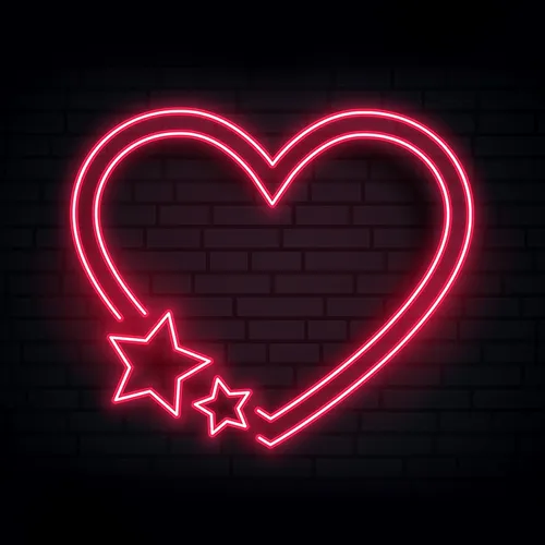 Red Love Heart Star Neon Sign - Custom Patch