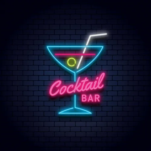 Cocktail Bar Glass & Zip Neon Sign - Custom Patch