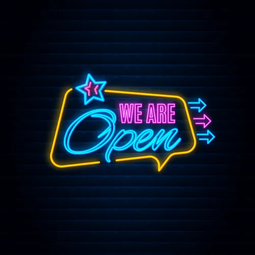 We are Open This Way Neon Sign - Custom Patch
