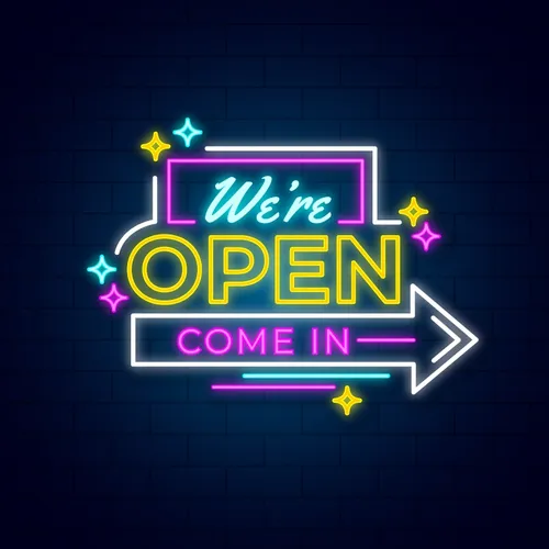 We're Open Come In Neon Sign - Custom Patch