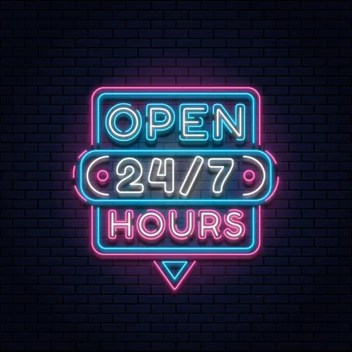 24/7 Open Hours Neon Sign - Custom Patch