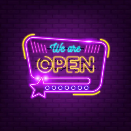 We Are Open With Star Icon Neon Sign - Custom Patch