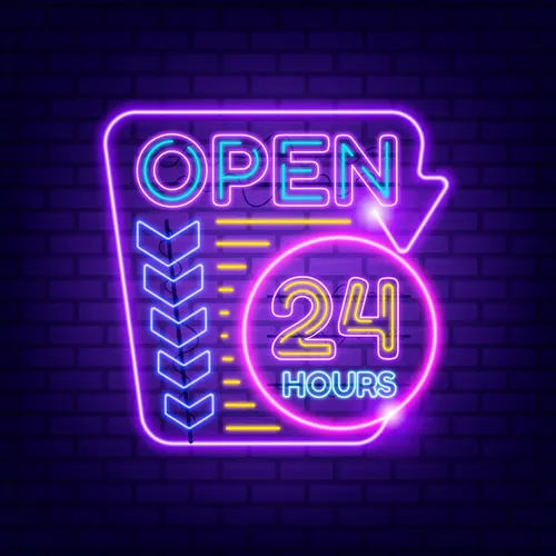 Retro Open 24 Hours Neon Sign - Custom Patch