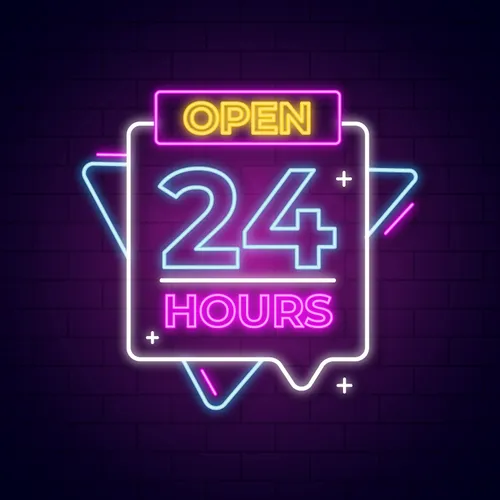 Open 24 Hours with Abstract Shapes Neon Sign - Custom Patch