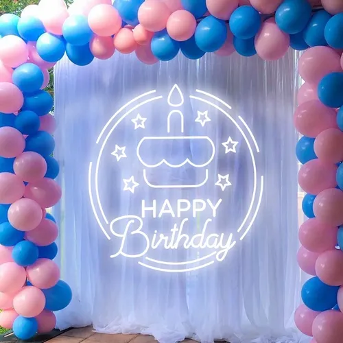 Happy Birthday Cake in Circle Neon Sign - Custom Patch