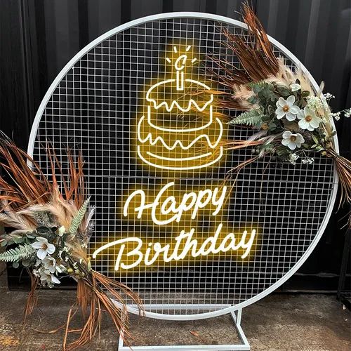 Happy Birthday with Cake on Top Neon Sign - Custom Patch