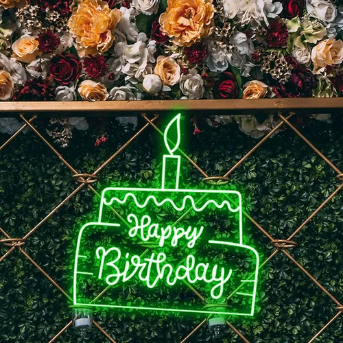 Happy Birthday Text in Big Cake Neon Sign - Custom Patch