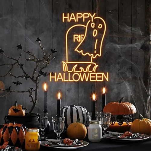 Happy Halloween Ghost Neon Sign - Custom Patch