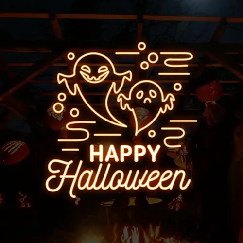 Happy Halloween Two Ghosts Neon Sign - Custom Patch