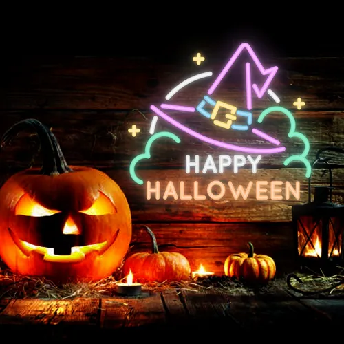 Happy Halloween Hat Neon Sign - Custom Patch