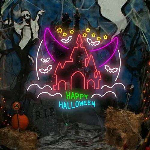 Happy Halloween Castle Neon Sign - Custom Patch