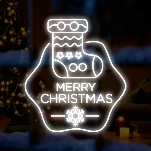 Merry Christmas Handmade Sock Neon Sign - Custom Patch