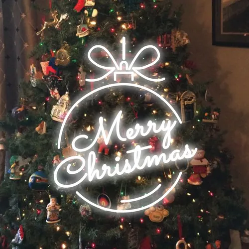 Merry Christmas Circle Text Neon Sign - Custom Patch