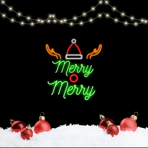 Merry Merry Deer Neon Sign - Custom Patch