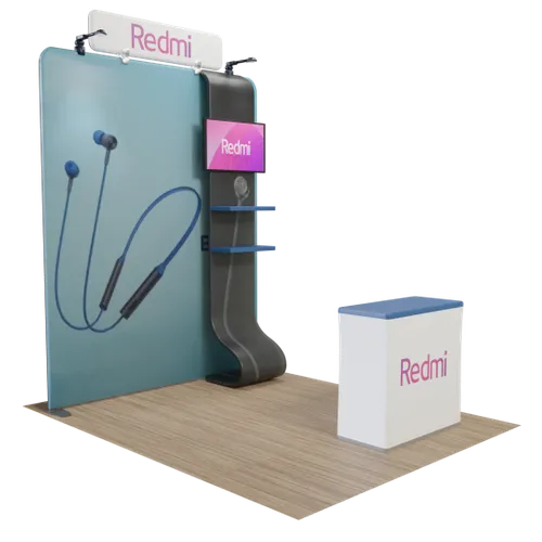 Custom Media Display with TV Stand Tension Fabric 8' x 8' - Custom Patch