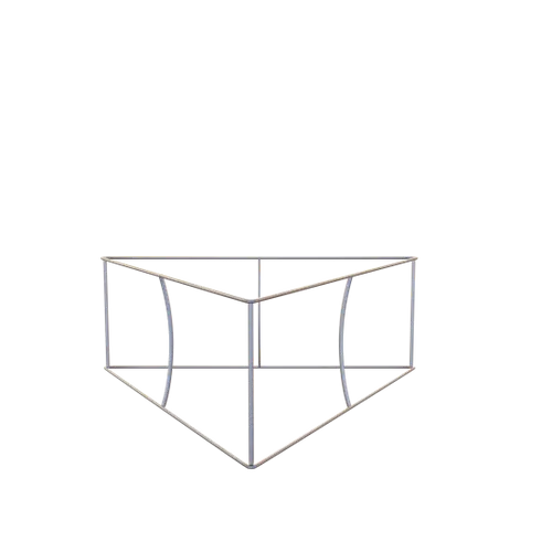 A metal truss structure for mounting display elements at a trade show, isolated against a white background.
