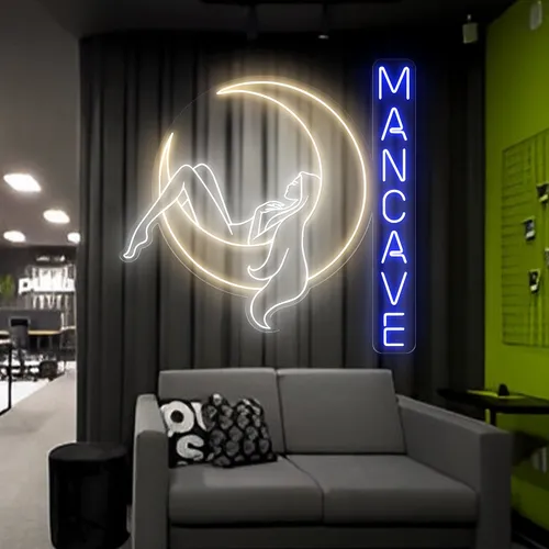 Moon Woman Mancave Neon Sign - Custom Patch