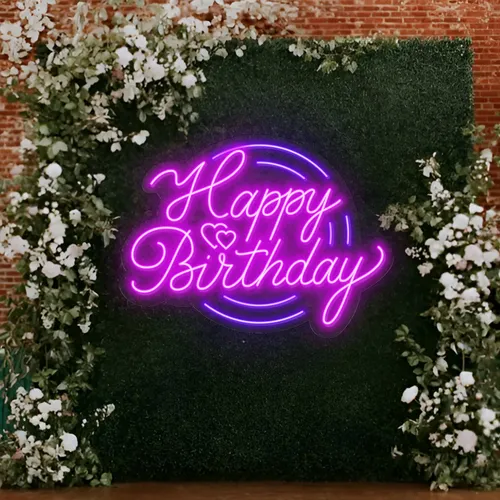Happy Birthday Purplish Neon Sign - Custom Patch