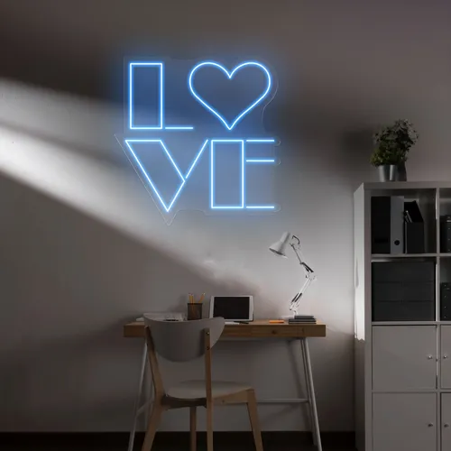 Love Blue Neon Sign - Custom Patch