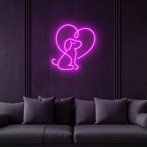 Scribble Dog Heart Neon Sign - Custom Patch