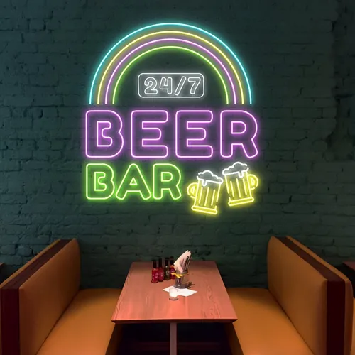 24/7 Rainbow Beer Bar Neon Sign - Custom Patch