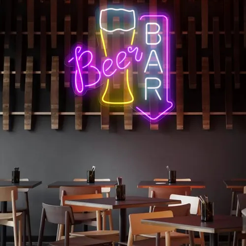 Lively Beer Glass Bar Neon Sign - Custom Patch