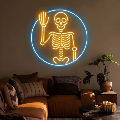 Waving Skeleton Neon Sign - Custom Patch