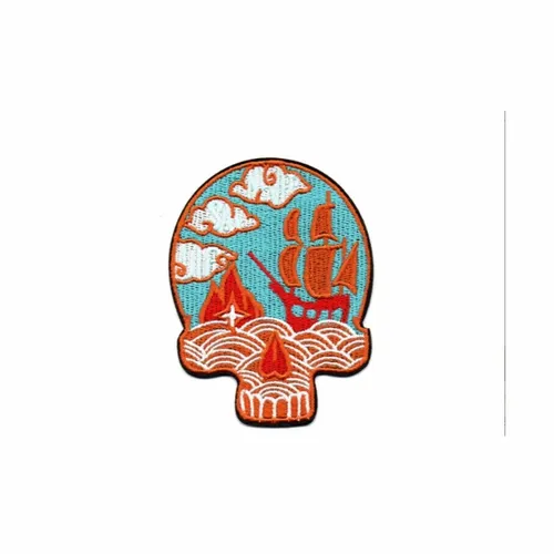 Blue and Orange Pirate Mural Skull Patch - Custom Patch