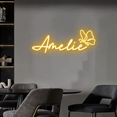 Amelie with Butterfly Neon Sign - Custom Patch