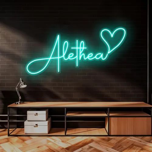 Alethea with Heart Neon Sign - Custom Patch