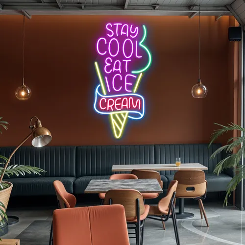Stay Cool n Eat Ice Cream Neon Sign - Custom Patch
