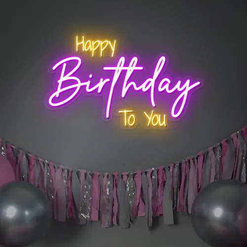 Bright Happy Birthday Neon Sign - Custom Patch